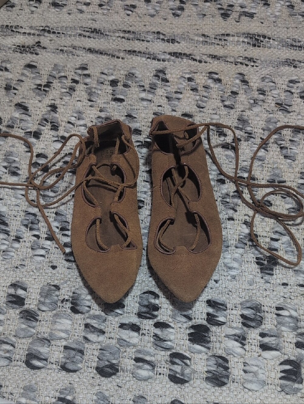 GAP Brown Lace-Up Suede Pointed-Toe Flats